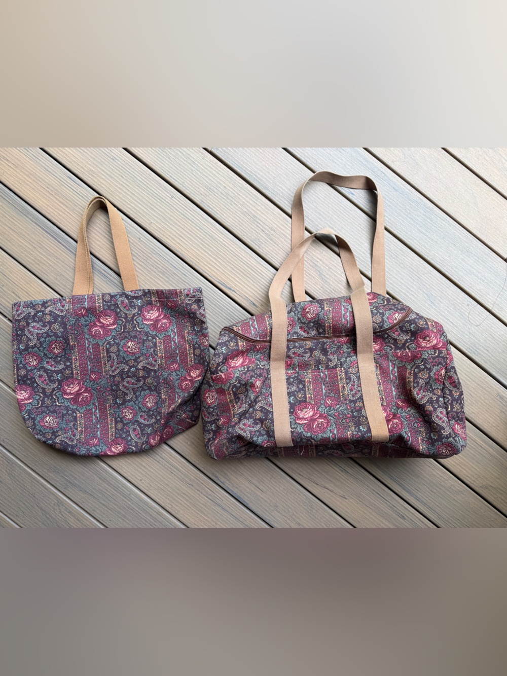 Laura Ashley Vintage NOS Floral Paisley Weekender & Tote Bag Set